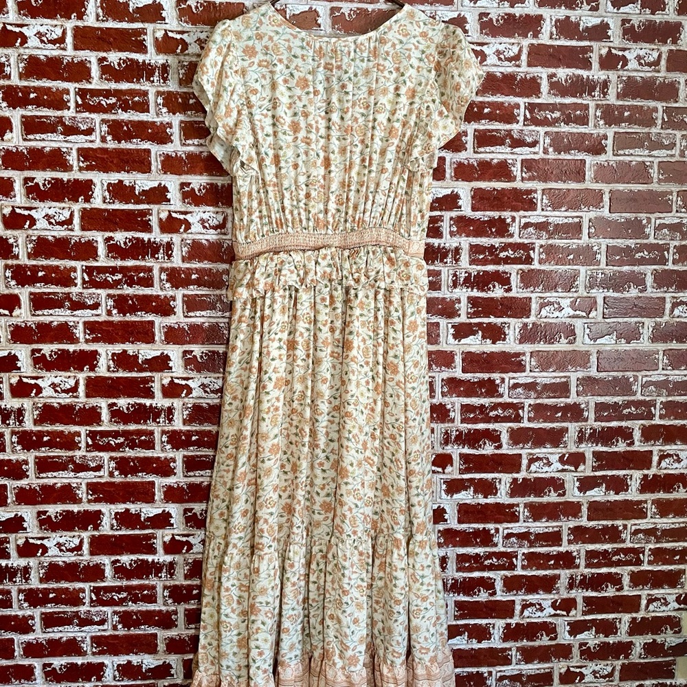 By the River Floral tiered prairie ruffled midi/maxi dress. Women’s Large. - Picture 4 of 10